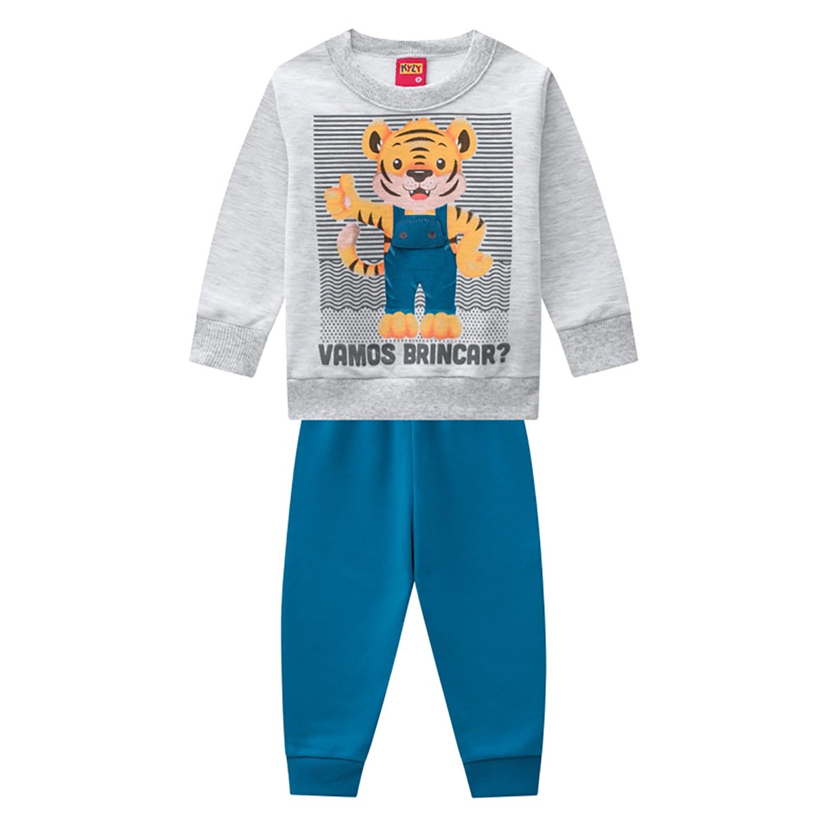 Conjunto Moletom Bebê Kyly Peluciado Tigre Longo - Mescla Menor preço em Conjunto Moletom Bebê Kyly Peluciado Tigre Longo - Mescla