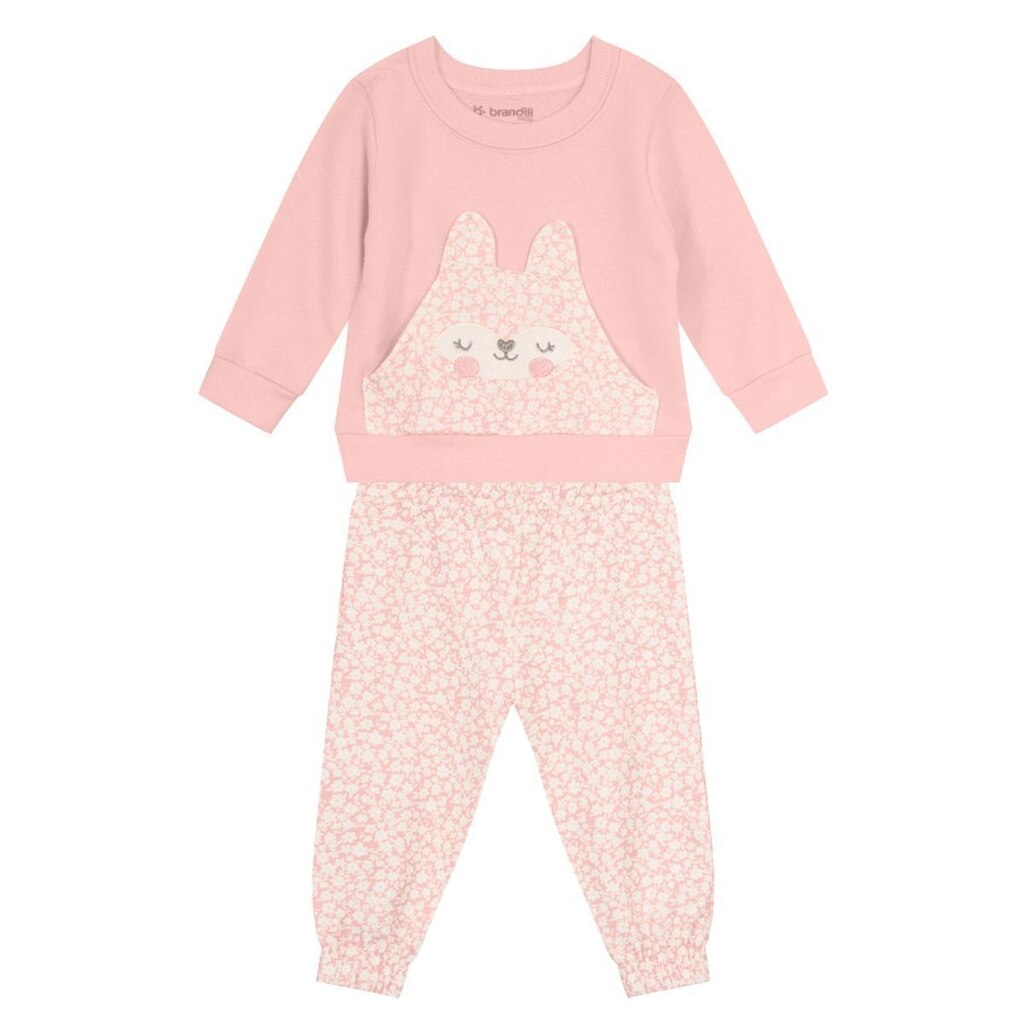 Conjunto Moletom Bebê Menina de Ursinho Rosa Brandili