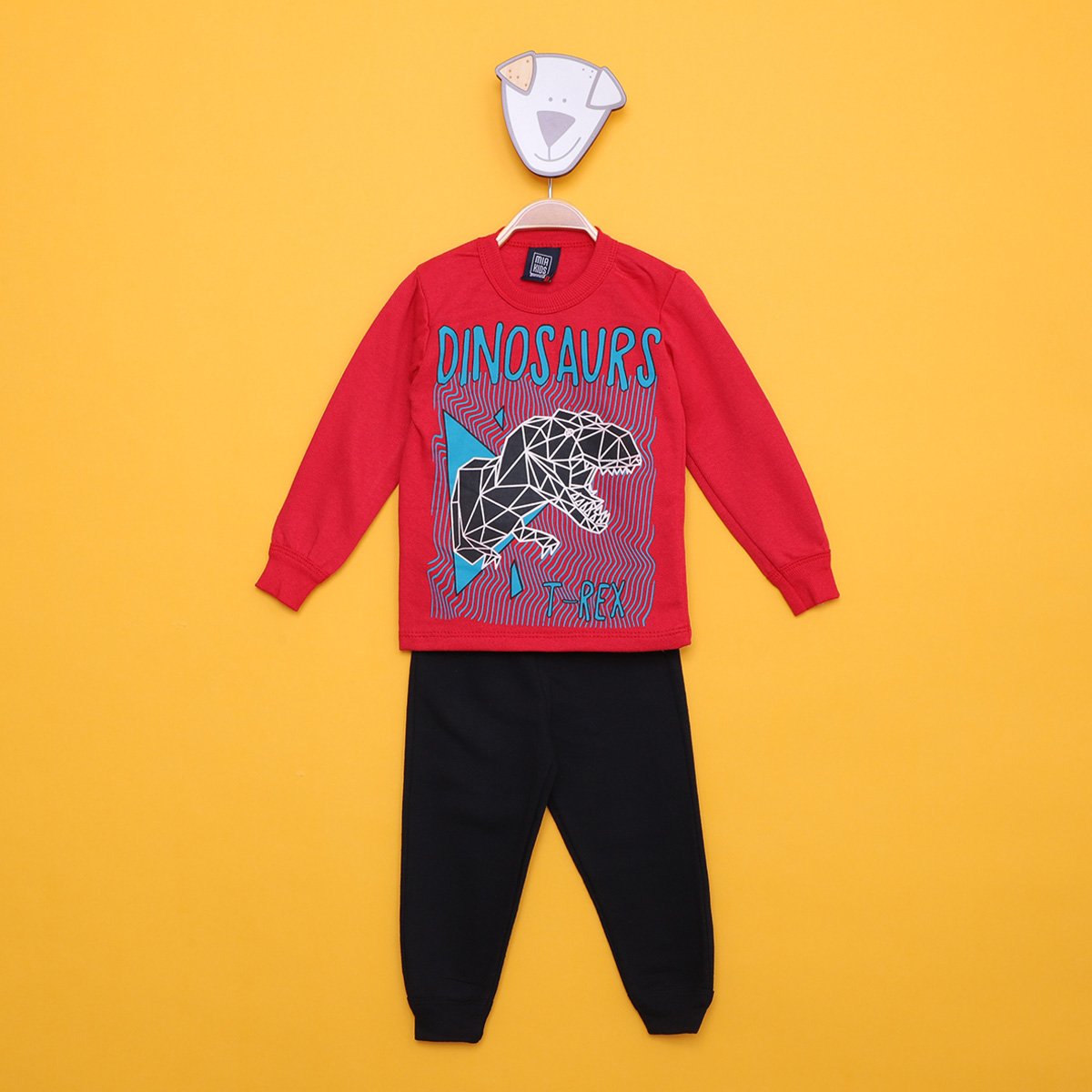 Conjunto Moletom Bebê Mia Kids Peluciado Dinossouro T-Rex Masculino - Vermelho Menor preço em Conjunto Moletom Bebê Mia Kids Peluciado Dinossouro T-Rex Masculino - Vermelho