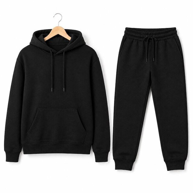 Conjunto Moletom Blusa Canguru de Frio e Calça Algodão Com Capuz e Bolso Unissex Moderno Quentinho