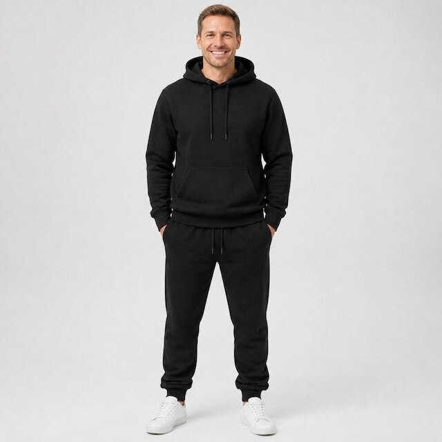 Conjunto Moletom Blusa Canguru de Frio e Calça Algodão Com Capuz e Bolso Unissex Moderno Quentinho