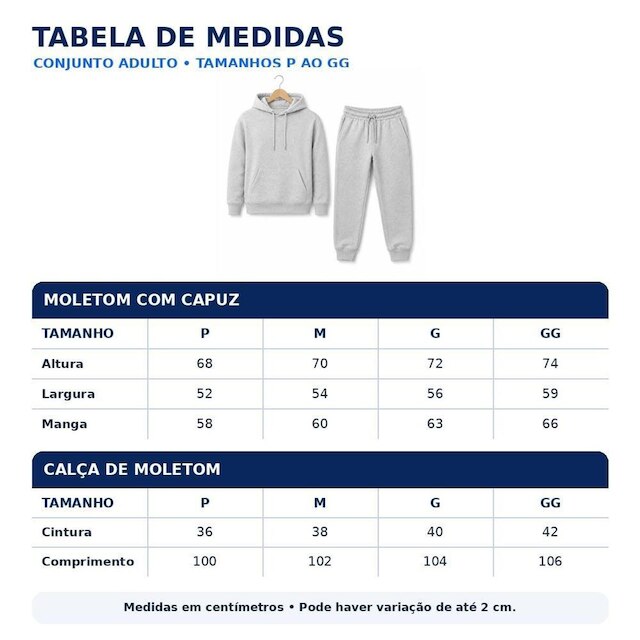 Conjunto Moletom Blusa Canguru de Frio e Calça Algodão Com Capuz e Bolso Unissex Moderno Quentinho