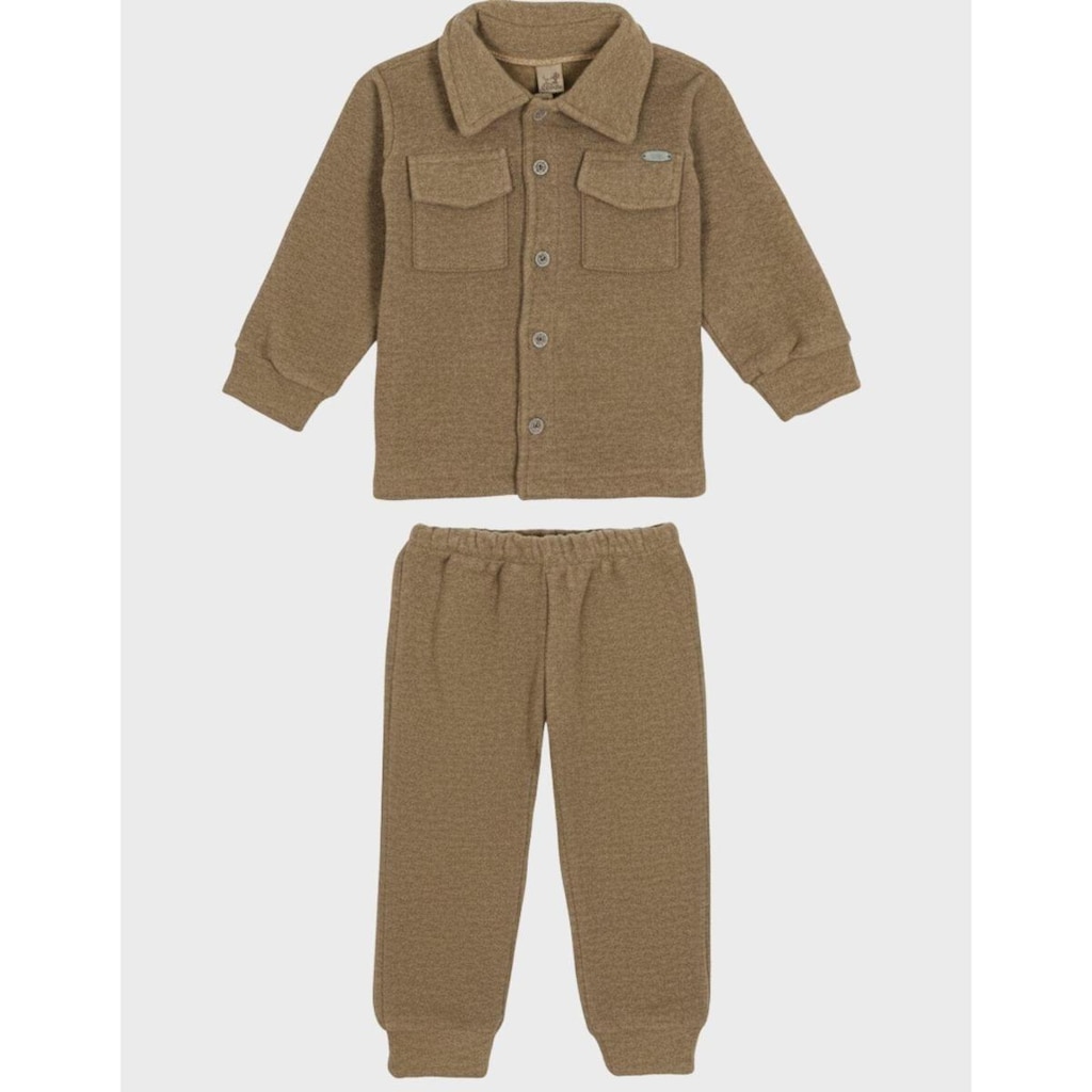 Conjunto Moletom Botão Com CalçaPeluciado Verde Jeans Conforto Essencial Inverno  Bebê P ao GG