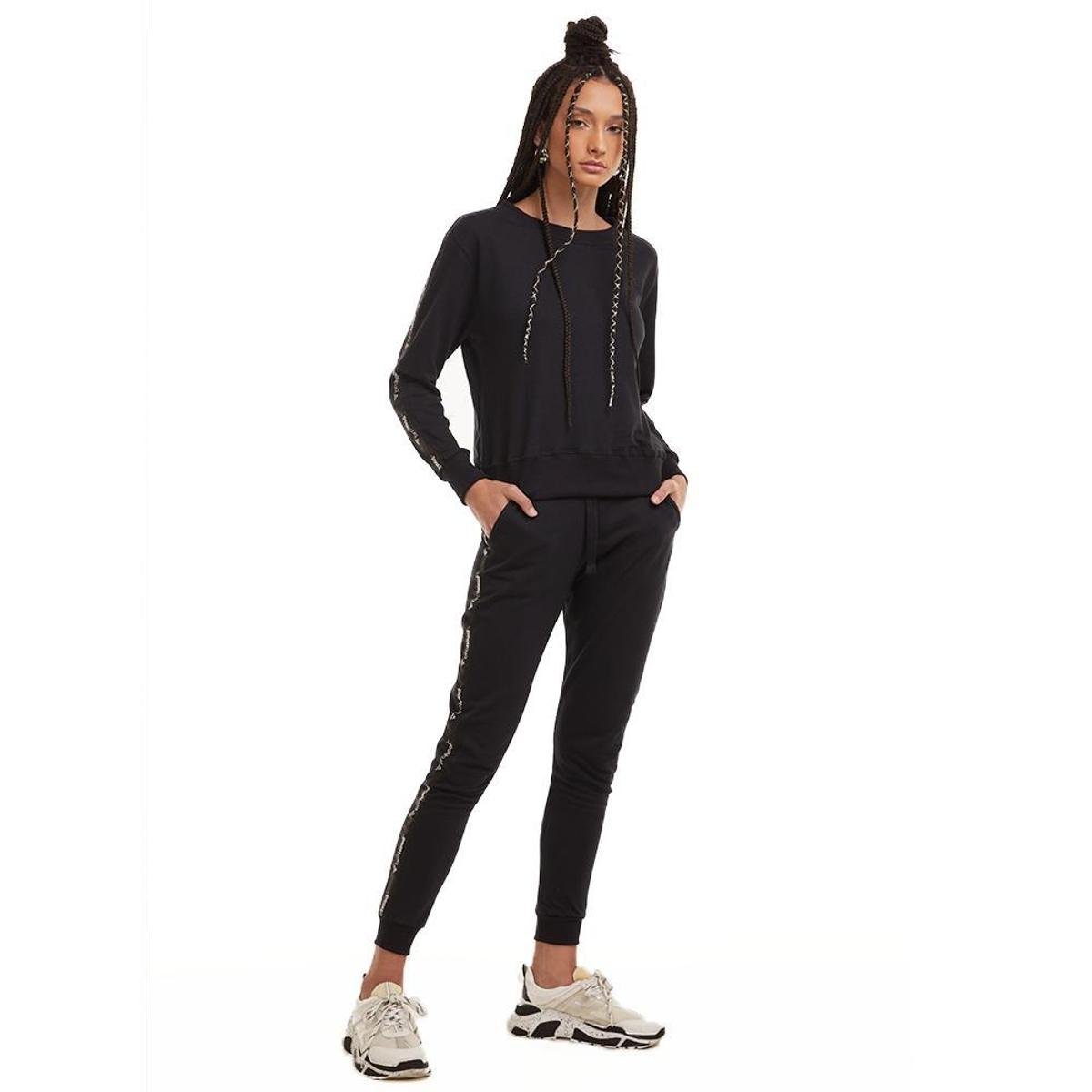 Conjunto Moletom Brohood Calça e Blusa Preto - Preto+Bege Menor preço em Conjunto Moletom Brohood Calça e Blusa Preto - Preto+Bege