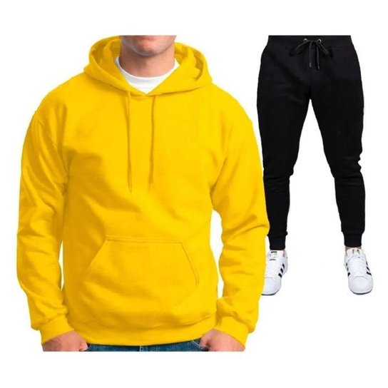 Conjunto Moletom Calça Preta e Blusa de Cor Sólida Zattini