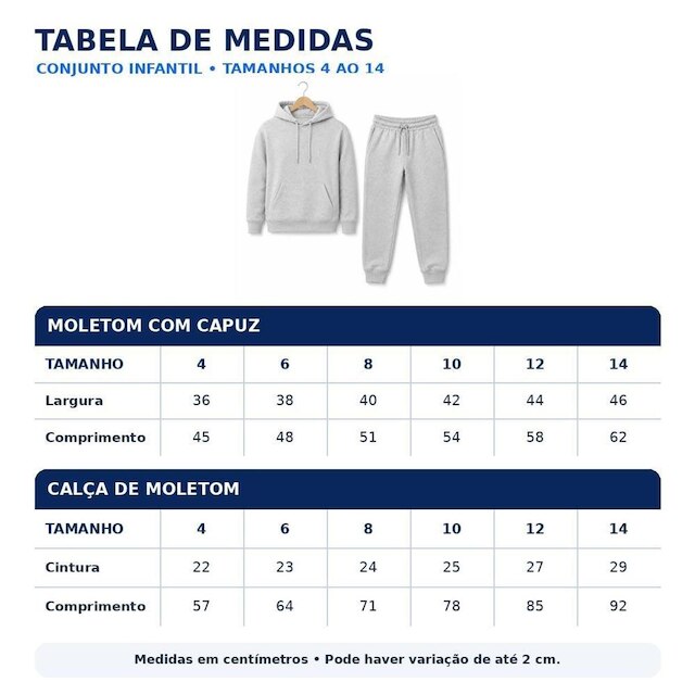 Conjunto Moletom Canguru Infantil Unissex Abrigo de Algodão e Calça Para Escola Creche Quentinho