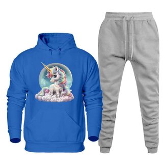 Conjunto Moletom de Frio Feminino Estampa Unicornio Otimo Caimento Com Calça Basica Moderna Macia