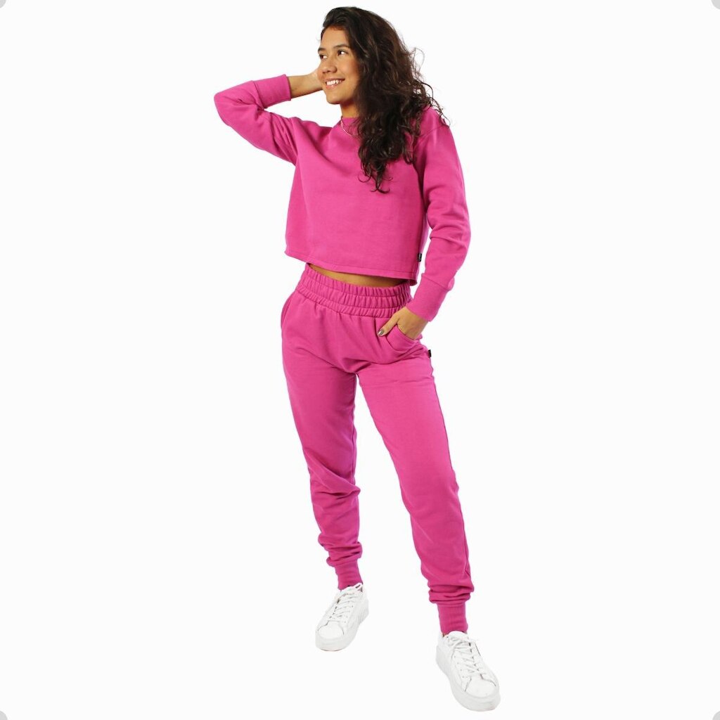 Conjunto Moletom Feminino Blusa Cropped e Calça Jogger