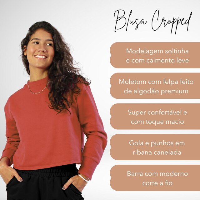 Conjunto Moletom Feminino Blusa Cropped e Calça Jogger