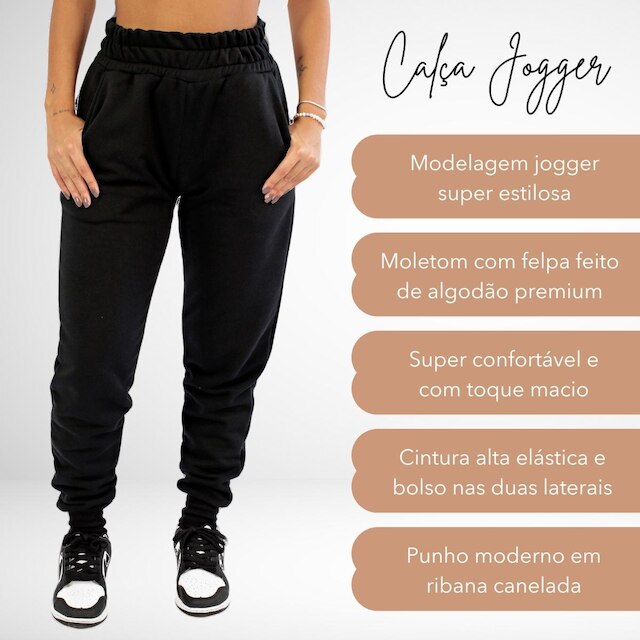Conjunto Moletom Feminino Blusa Cropped e Calça Jogger