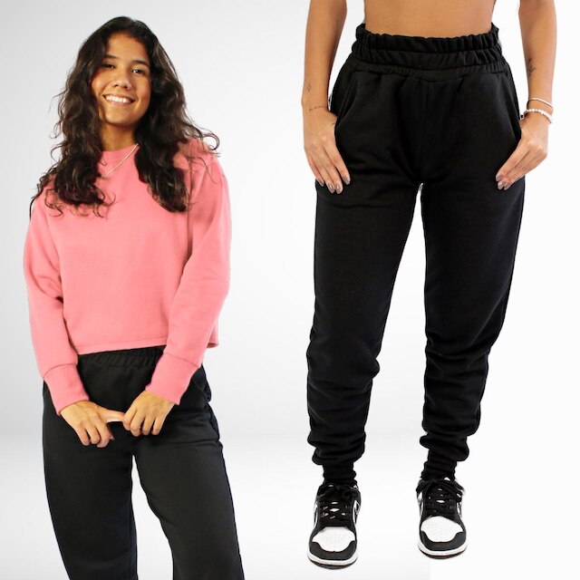 Conjunto Moletom Feminino Blusa Cropped e Calça Jogger