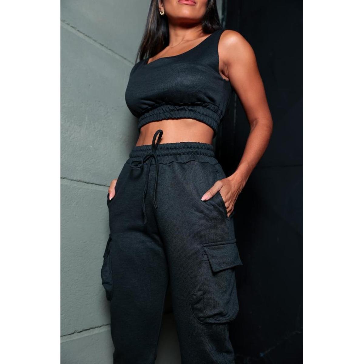 Conjunto Moletom Feminino Cropped Calça Jogger Bolsos Zattini