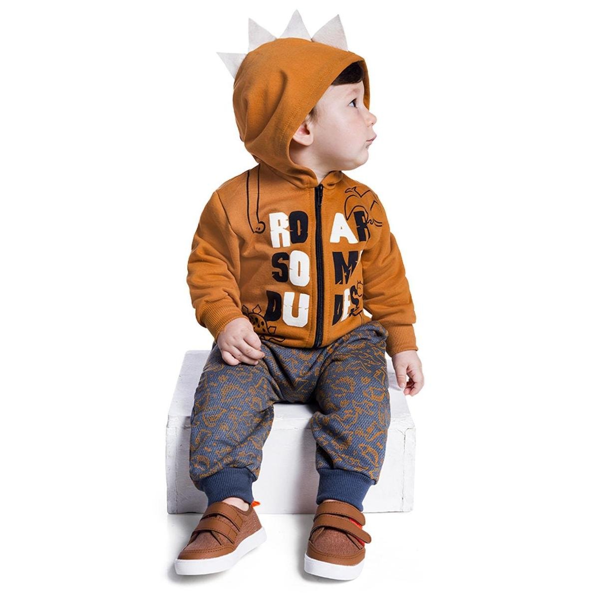 Conjunto Moletom Infantil Bebê RN Estampa Dinossauro Abrange - CINZA - M - Amarelo Menor preço em Conjunto Moletom Infantil Bebê RN Estampa Dinossauro Abrange - CINZA - M - Amarelo