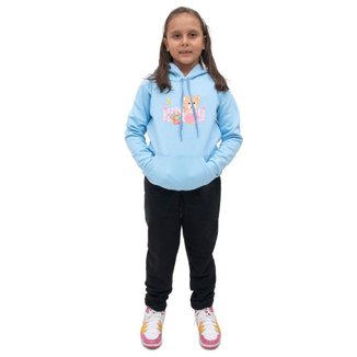 Conjunto Moletom Infantil Blusa e Calça Estampada Inverno Com Capuz e Bolsa Para Escola Dia a Dia