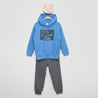 Conjunto Moletom Infantil Brandili Dino Com Capuz Menino - Masculino