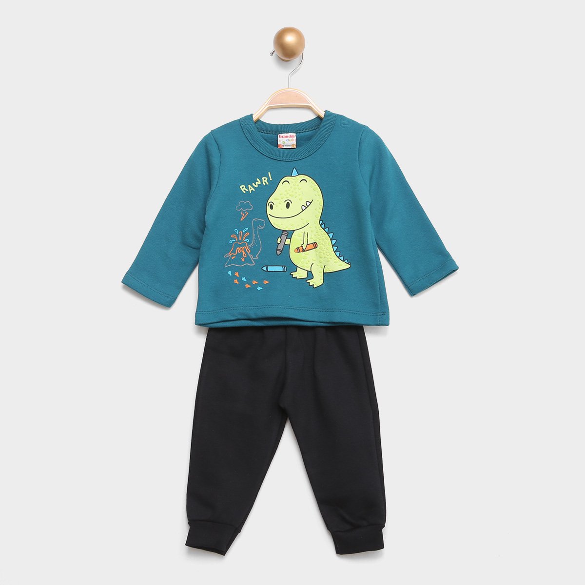 Conjunto Moletom Infantil Brandili Estampado Dinossaur Rawr Menino - Verde Menor preço em Conjunto Moletom Infantil Brandili Estampado Dinossaur Rawr Menino - Verde