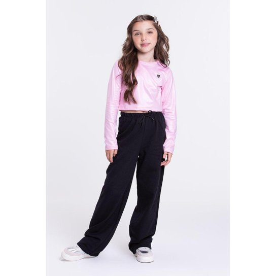 Conjunto Moletom Infantil Cirrê e Wide Leg