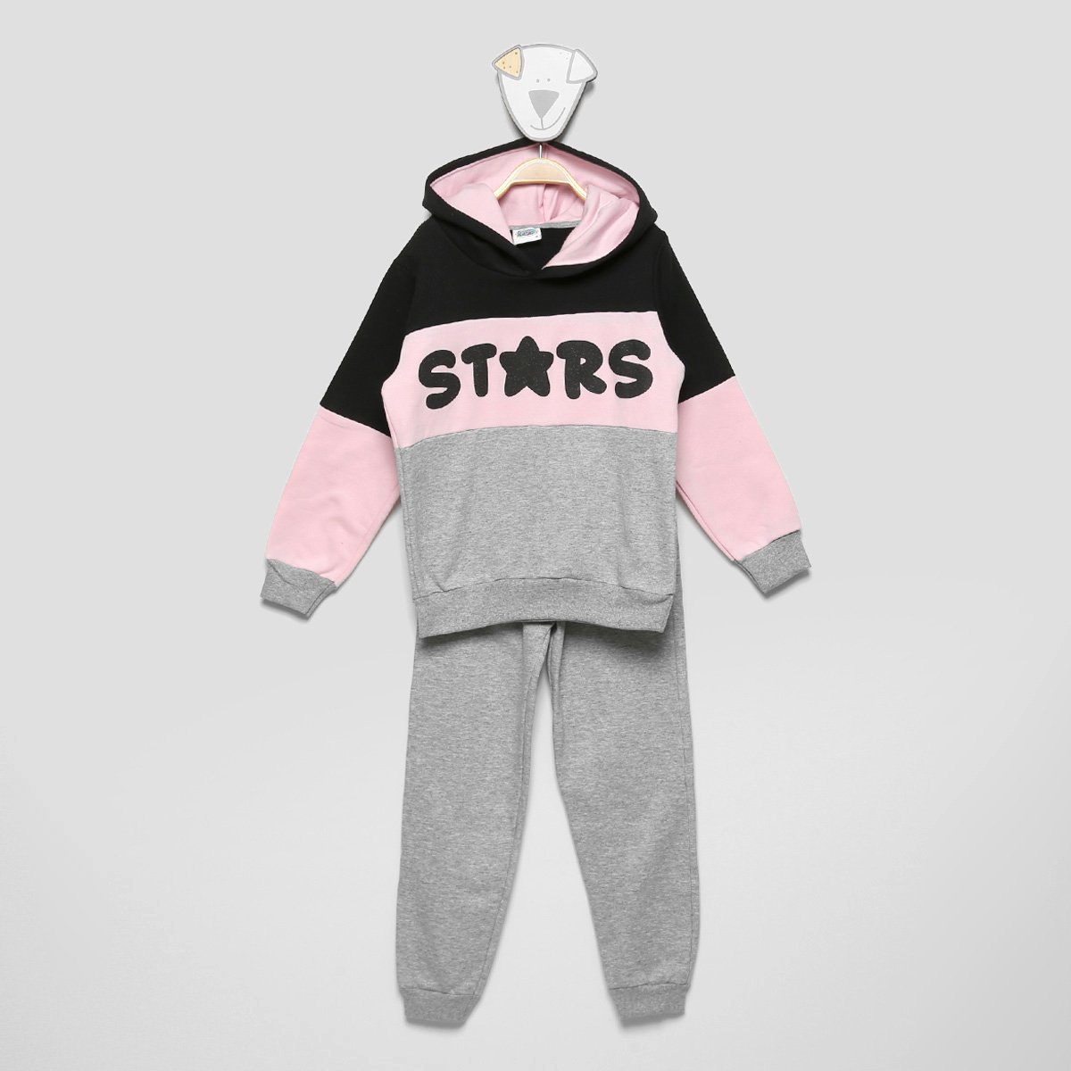 Conjunto Moletom Infantil Duzizo Stars Com Capuz Feminino - Mescla Menor preço em Conjunto Moletom Infantil Duzizo Stars Com Capuz Feminino - Mescla