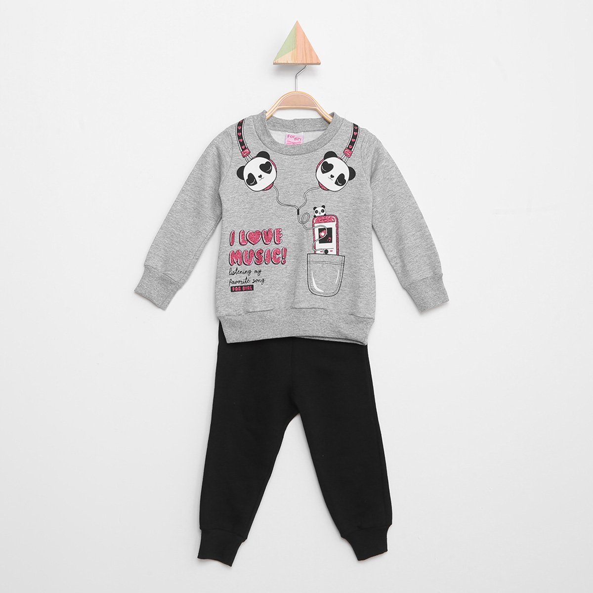 Conjunto Moletom Infantil For Girl Panda Feminino - Mescla Menor preço em Conjunto Moletom Infantil For Girl Panda Feminino - Mescla