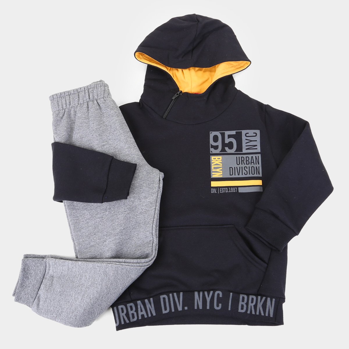 Conjunto Moletom Infantil Kyly Peluciado Com Capuz Masculino - Preto Menor preço em Conjunto Moletom Infantil Kyly Peluciado Com Capuz Masculino - Preto