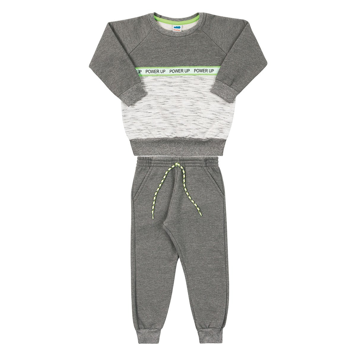 Conjunto Moletom Infantil Marlan Felpado Power Up Masculino - Mescla Menor preço em Conjunto Moletom Infantil Marlan Felpado Power Up Masculino - Mescla