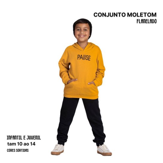 Conjunto Moletom Juvenil Masculino Blusa Calça Flanelado capuz bolso canguru Roupa menino inverno