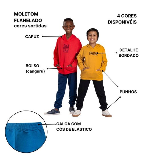 Conjunto Moletom Juvenil Masculino Blusa Calça Flanelado capuz bolso canguru Roupa menino inverno