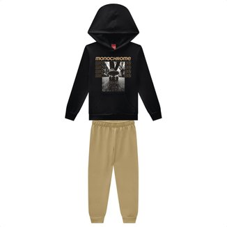 Conjunto Moletom Kyly Premium Infantil Menino Preto e Camurça