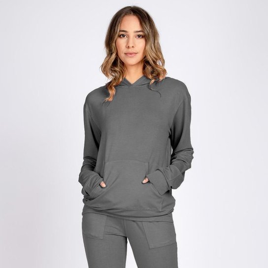 Conjunto Moletom Leve Blusa Bolso Canguru e Calça Jogger Cinza Storm - Chumbo
