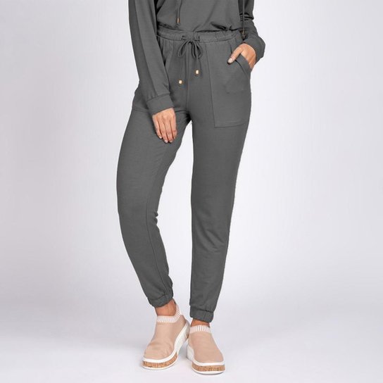 Conjunto Moletom Leve Blusa Bolso Canguru e Calça Jogger Cinza Storm - Chumbo