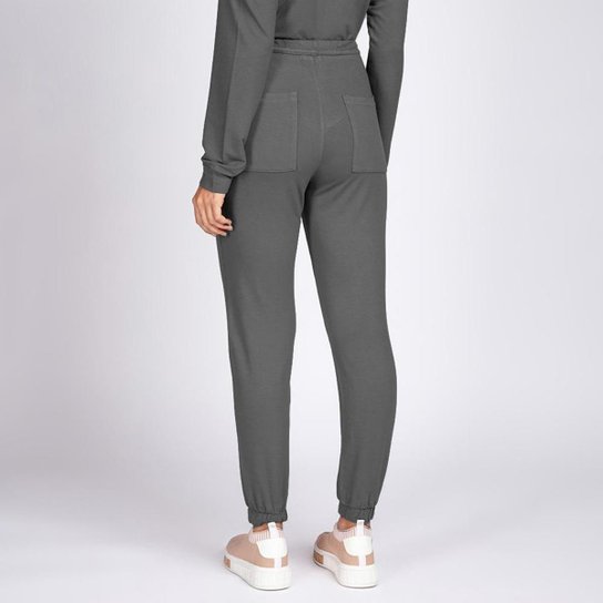 Conjunto Moletom Leve Blusa Bolso Canguru e Calça Jogger Cinza Storm - Chumbo