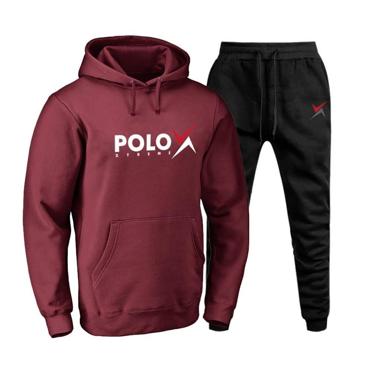 Conjunto Moletom Masculino Canguru Confortável Capuz Bolsos - Bordô Menor preço em Conjunto Moletom Masculino Canguru Confortável Capuz Bolsos - Bordô