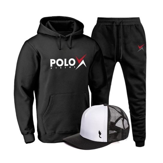Conjunto Moletom Masculino Confortável Canguru + Boné Macio - Preto