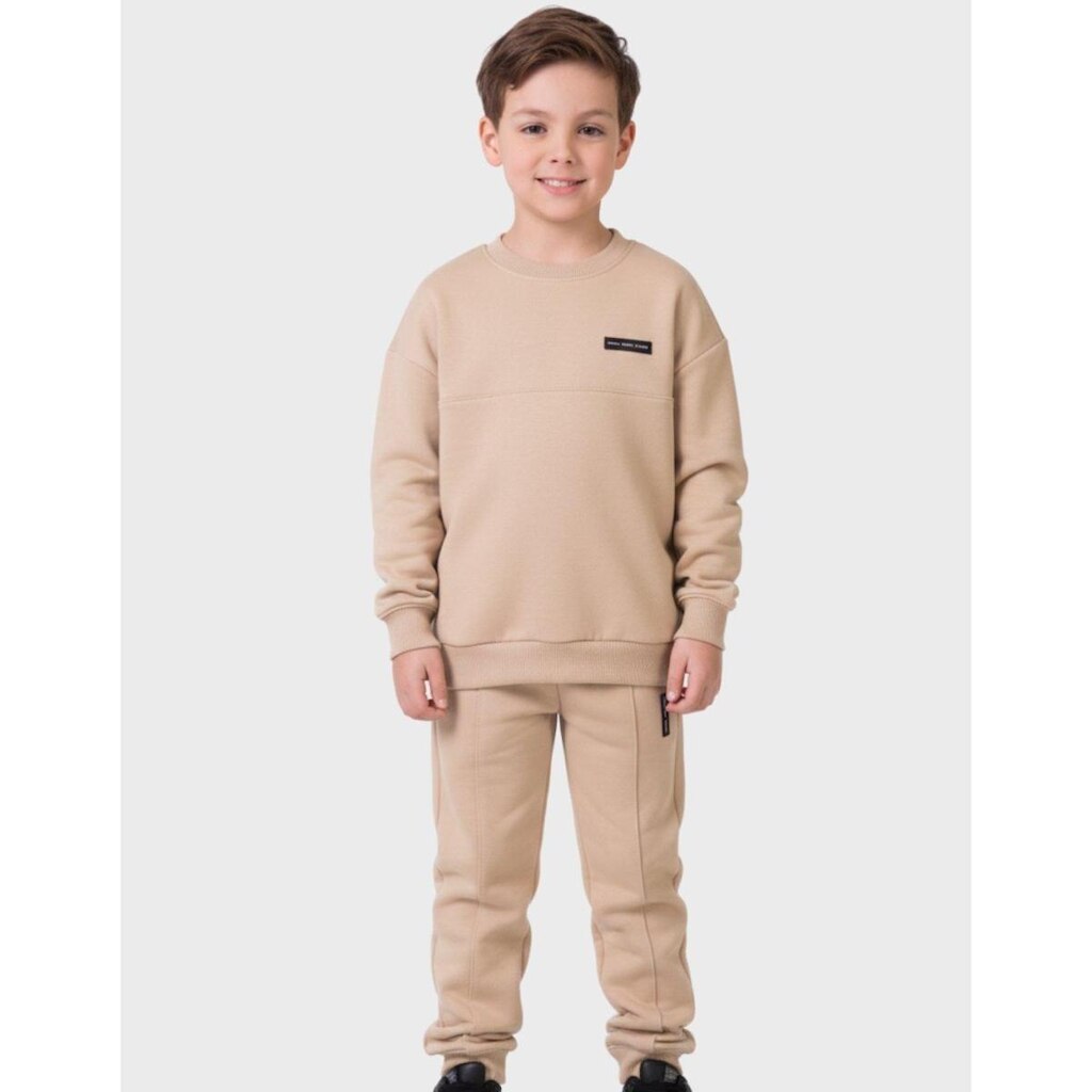 Conjunto Moletom Quenitnho Com Calça Elegante Detalhada Inverno Frio - Menino 4 a 14 anos