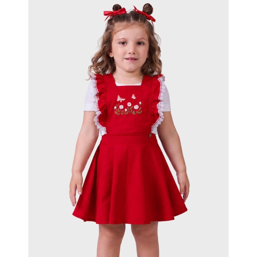 Conjunto Novidade Blusa Manga Curta Com Salopete Detalhada Moda Luxo Verão Menina 1 a 3