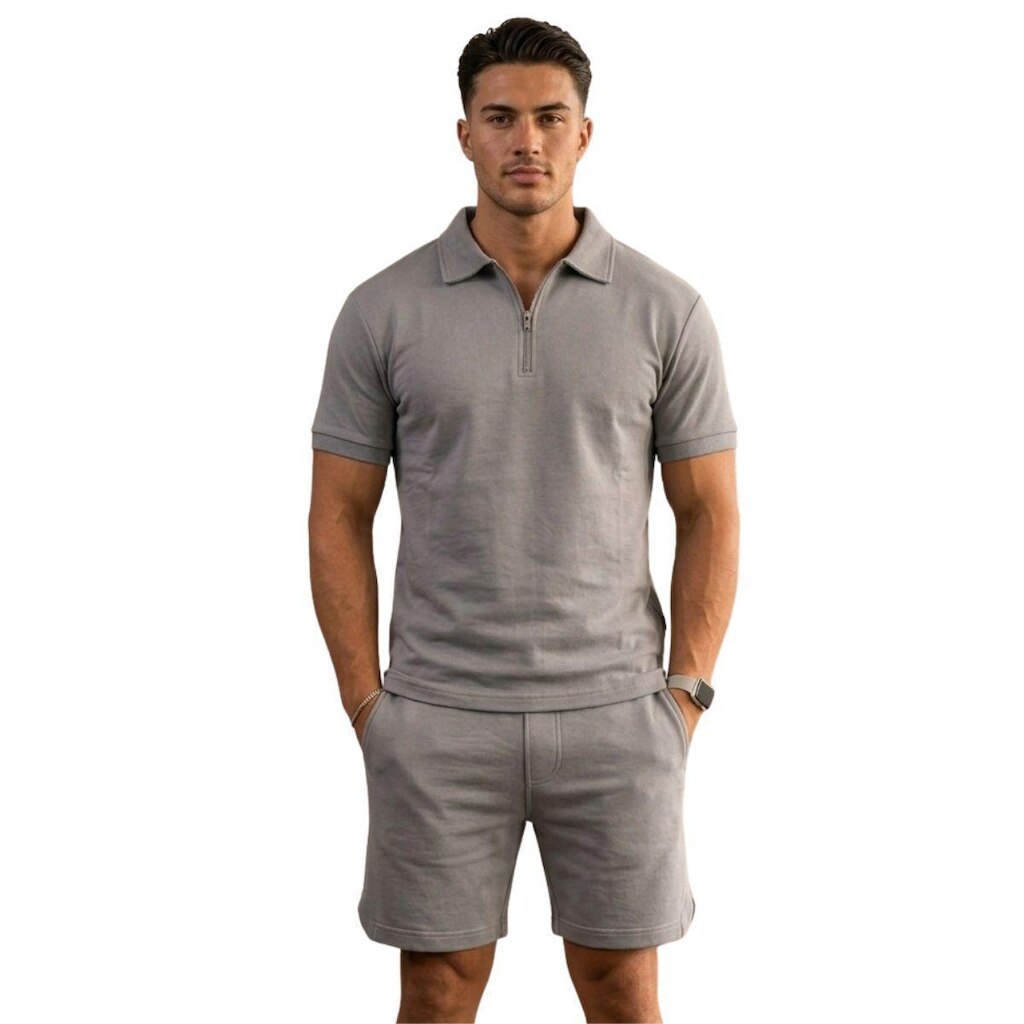 Conjunto  Oversized Suedine Premium Camiseta Polo e Bermuda Casual