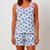 Conjunto Pijama Feminino Adulto Algodão Regata Short - Branco+Azul