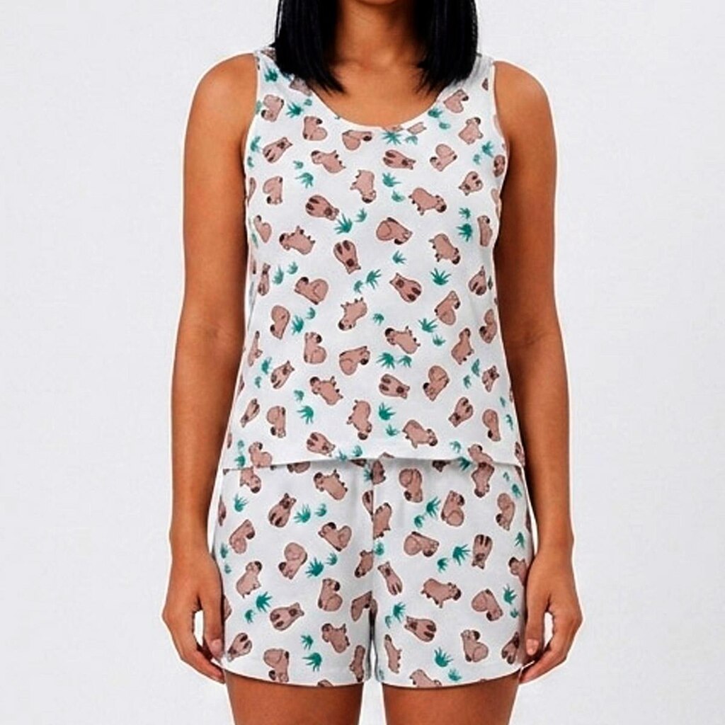 Conjunto Pijama Feminino Adulto Algodão Regata Short