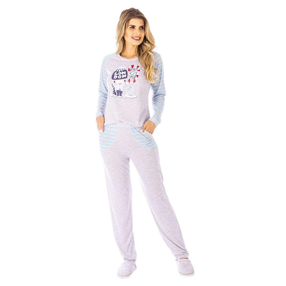 Conjunto Pijama Victory Inverno Pv Feminino - Azul Menor preço em Conjunto Pijama Victory Inverno Pv Feminino - Azul