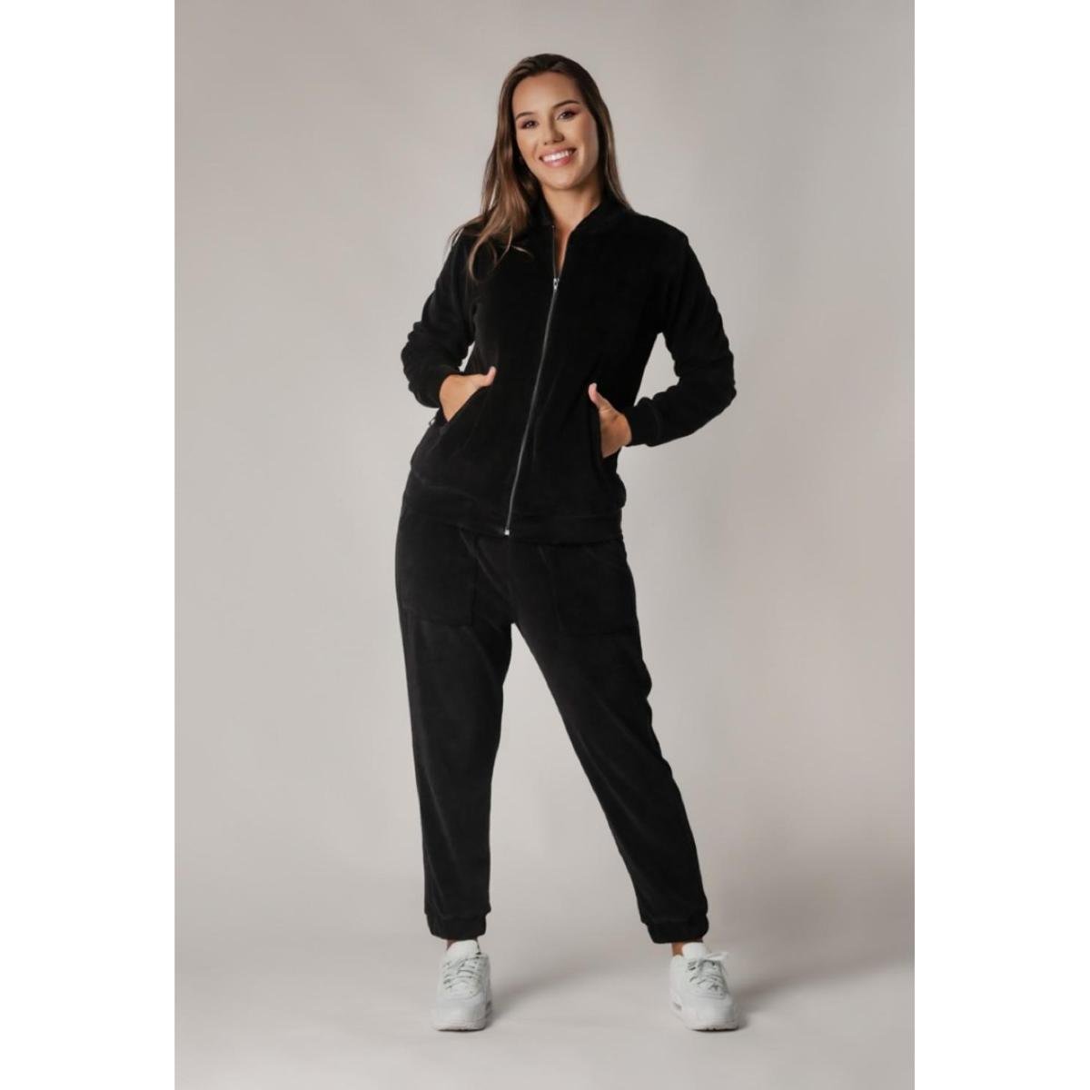 Conjunto Plush Comfy Jaqueta Mais Calça Preto - Preto Menor preço em Conjunto Plush Comfy Jaqueta Mais Calça Preto - Preto