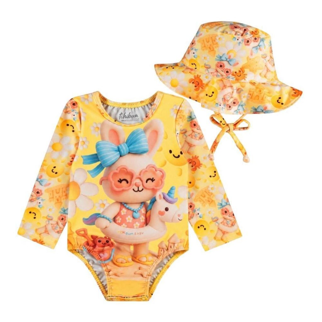 Conjunto Praia Bebê Amarelo Sol UV 50+ Tchibum