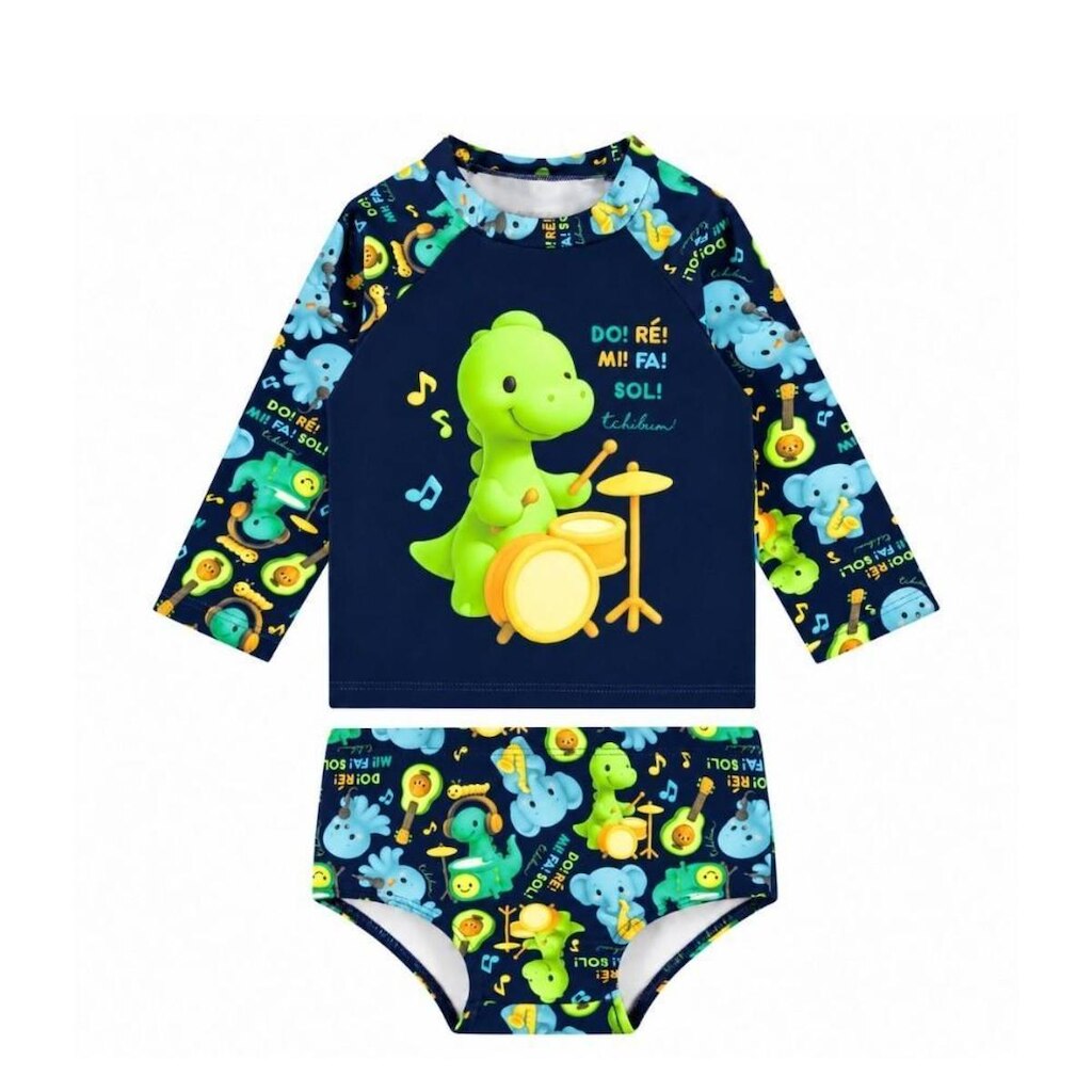 Conjunto Praia Bebê Camiseta Sunga Dinossauro UV 50+ Tchibum