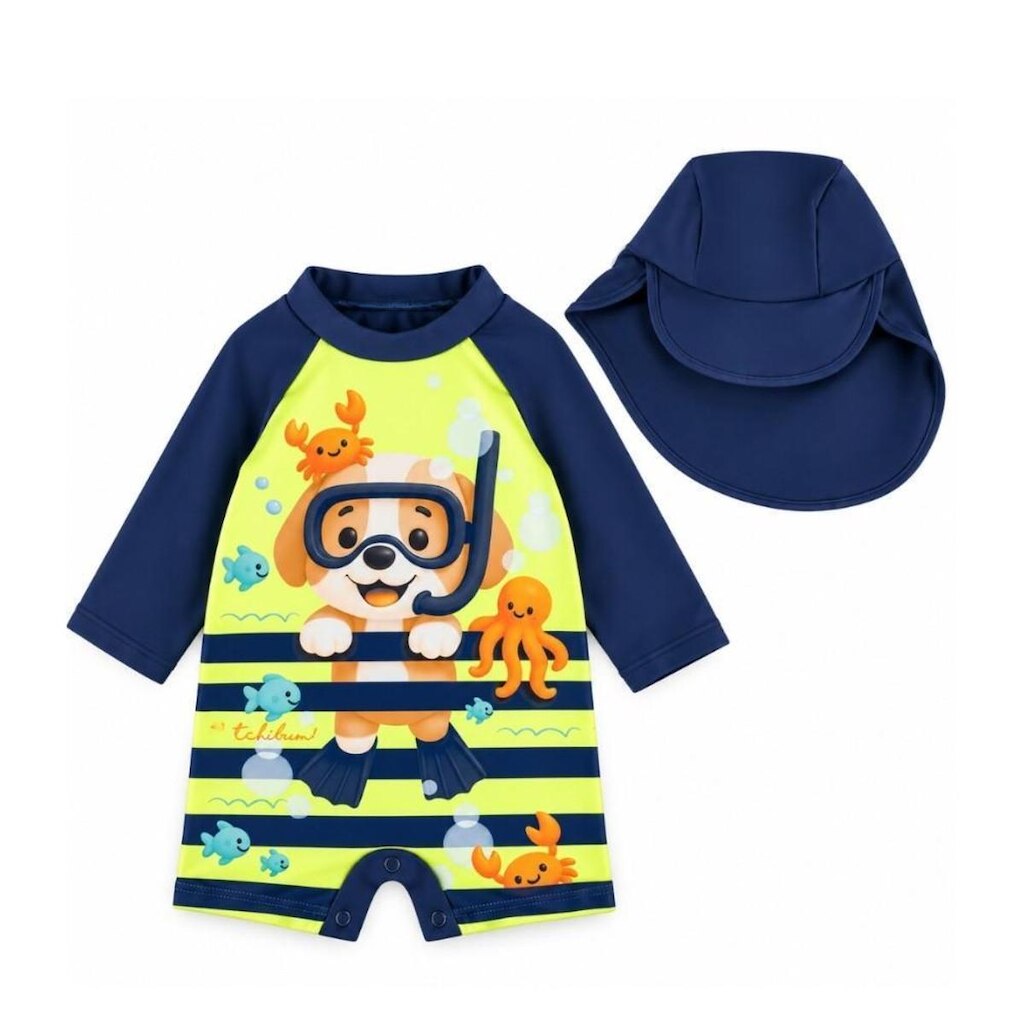 Conjunto Praia Bebê Macaquinho Chapeuzinho UV 50+ Tchibum