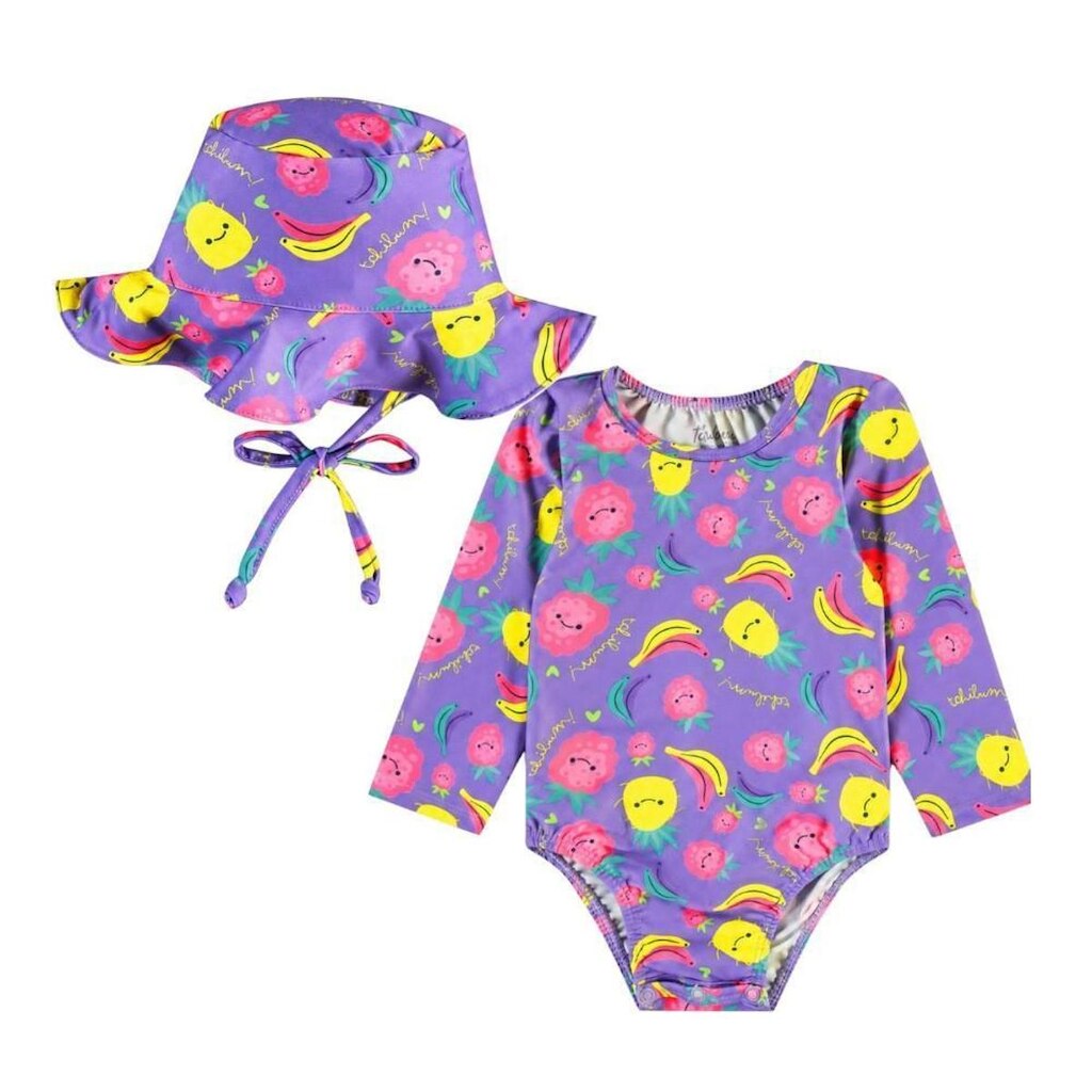 Conjunto Praia Bebê Maiô Chapeuzinho Roxo UV 50+ Tchibum