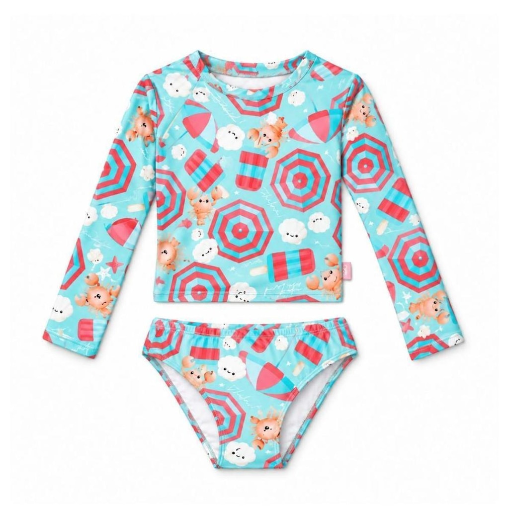 Conjunto Praia Infantil Biquíni Manga Longa UV 50+ Tchibum