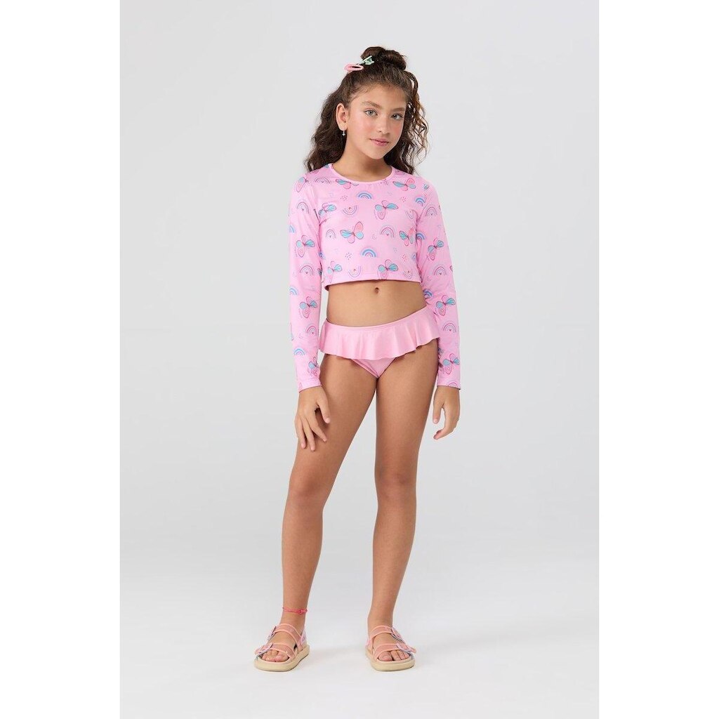 Conjunto Praia Infantil Feminino UV50+ Babado e Borboletas