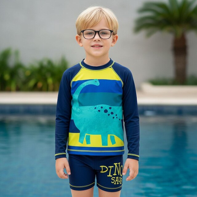 Conjunto Praia Infantil Menino Proteção UV 50+ Dino Floresta Marinho Tip Top