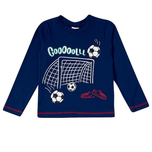 Conjunto Praia Infantil Menino Proteção UV Camiseta e 2 Sungas Football Marinho Tip Top