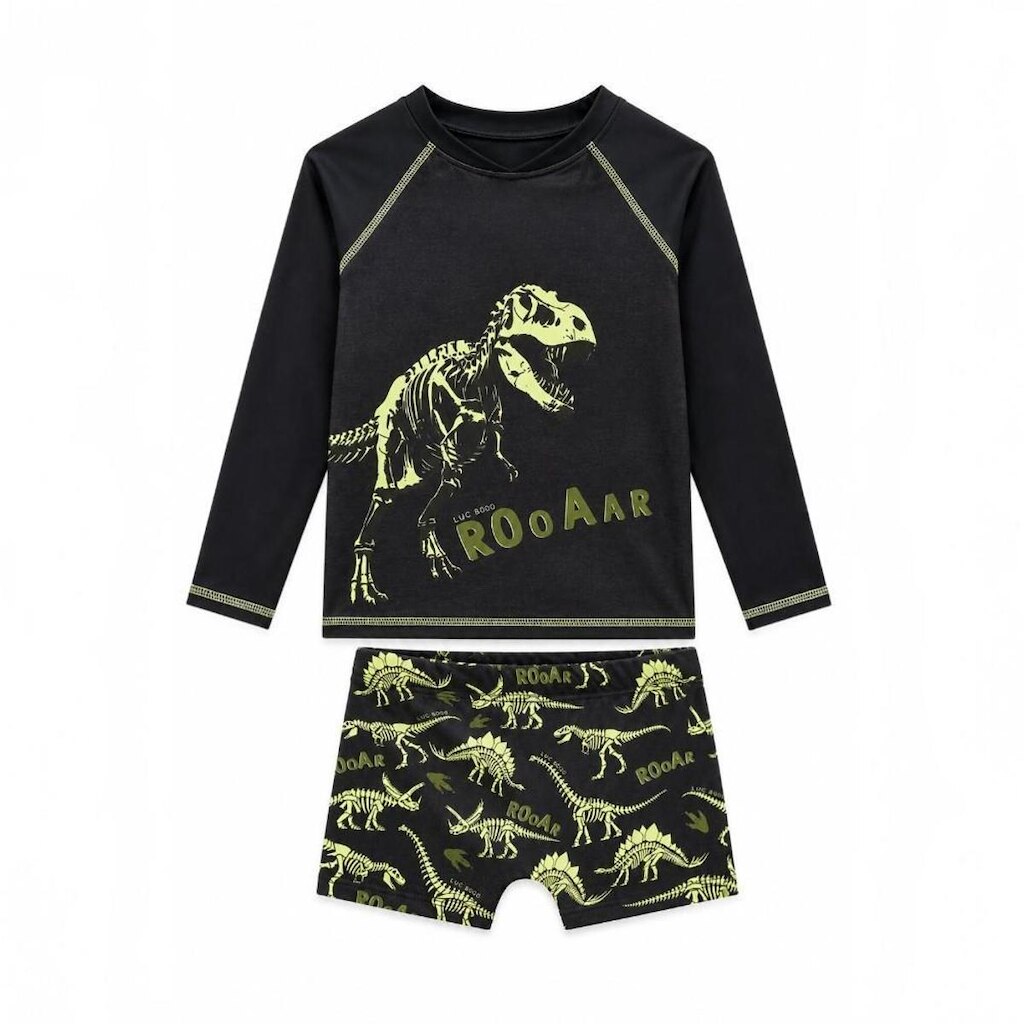 Conjunto Praia Menino Dino Camiseta Sunga UV 50+ Luc.Boo