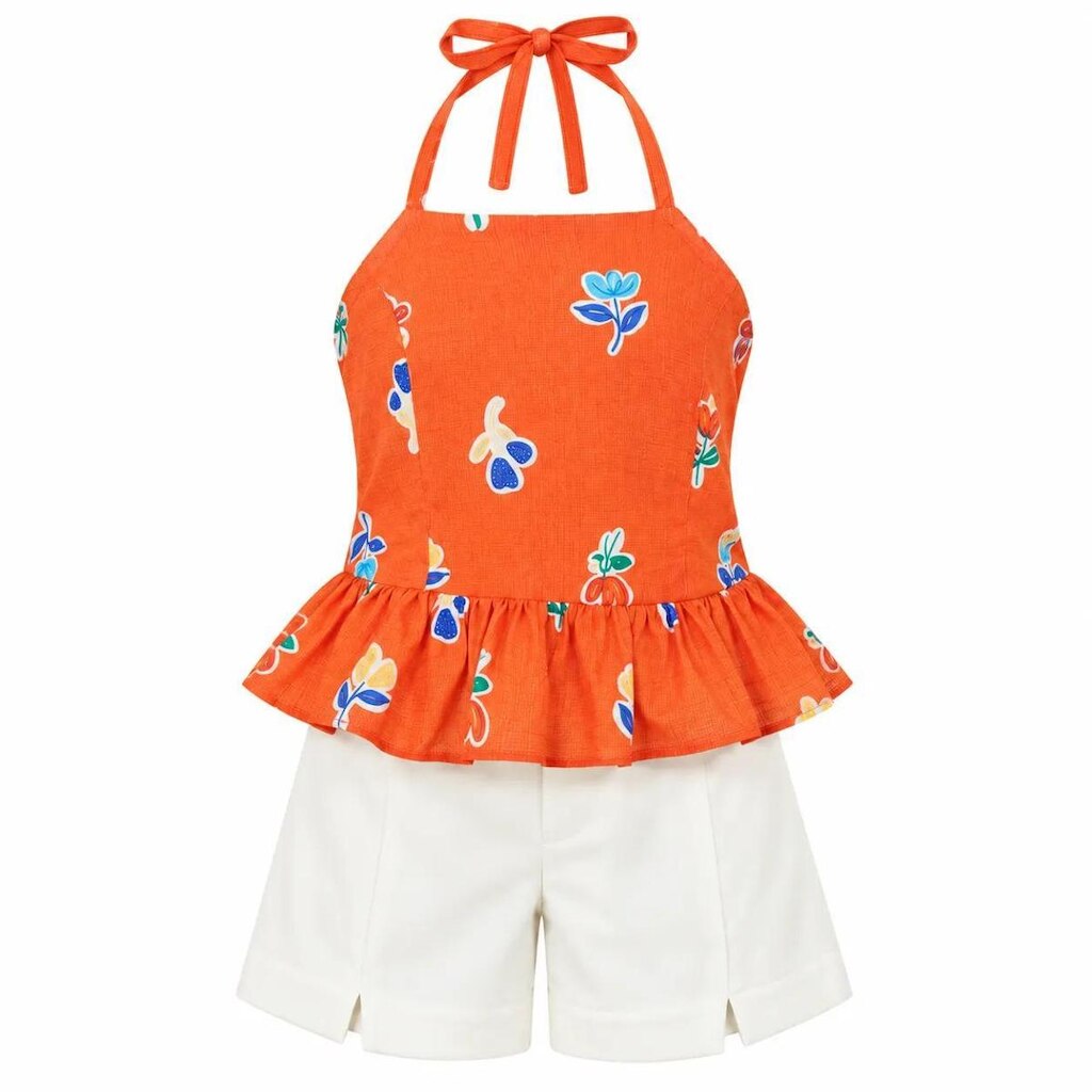 Conjunto Precoce Amarração nas Costas Tear de Flores Laranja